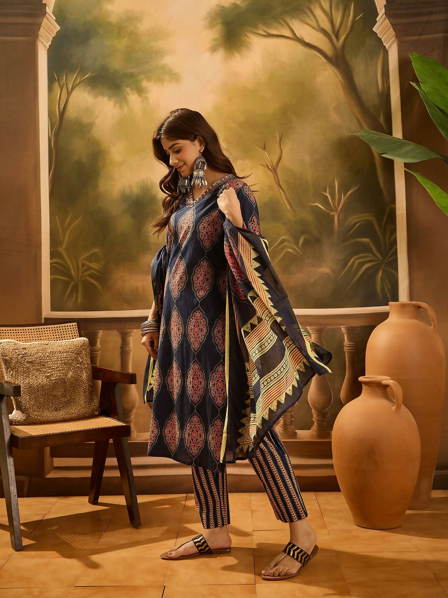 Joban Fashion Printed Navy Blue Pure Cotton Kurta Set