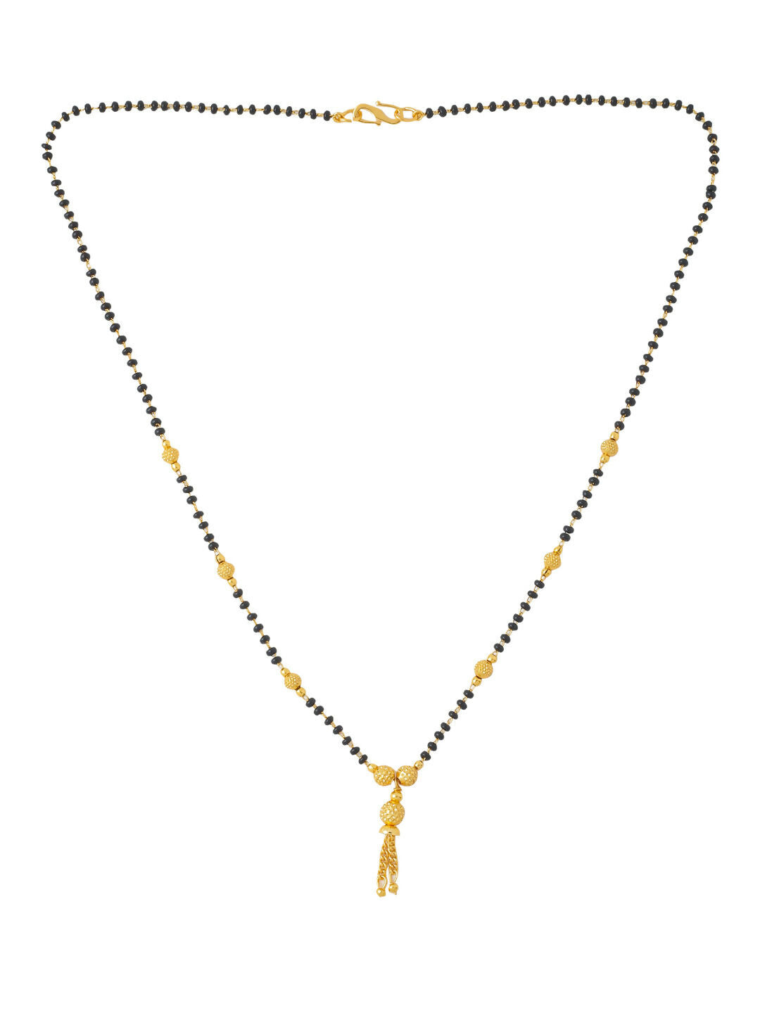 NVR Women's's Set of 2 Black Gold-Polished Beaded Mangalsutra With Ad Stone 