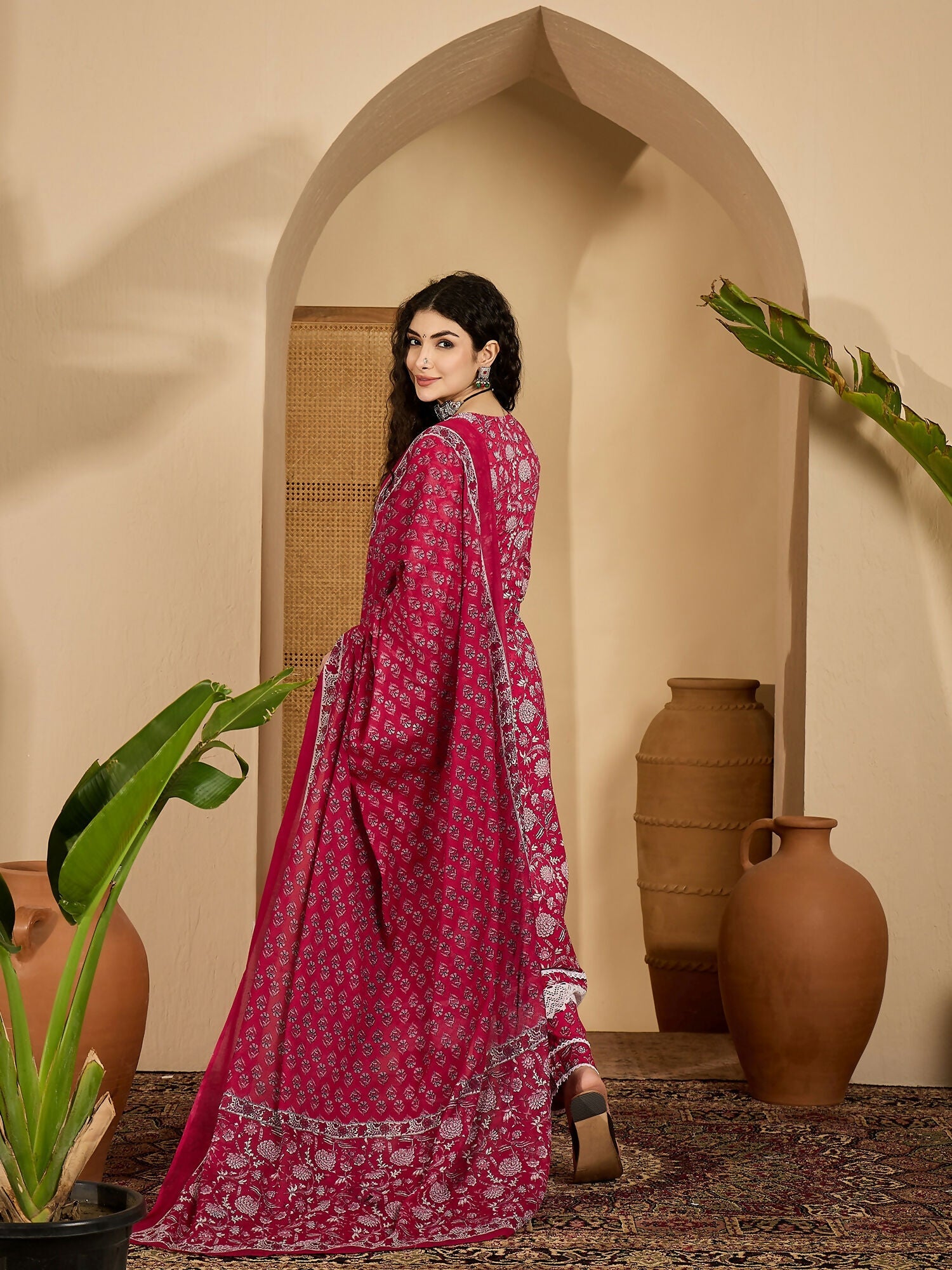 Joban Fashion Printed Pink Pure Cotton Kurta Set