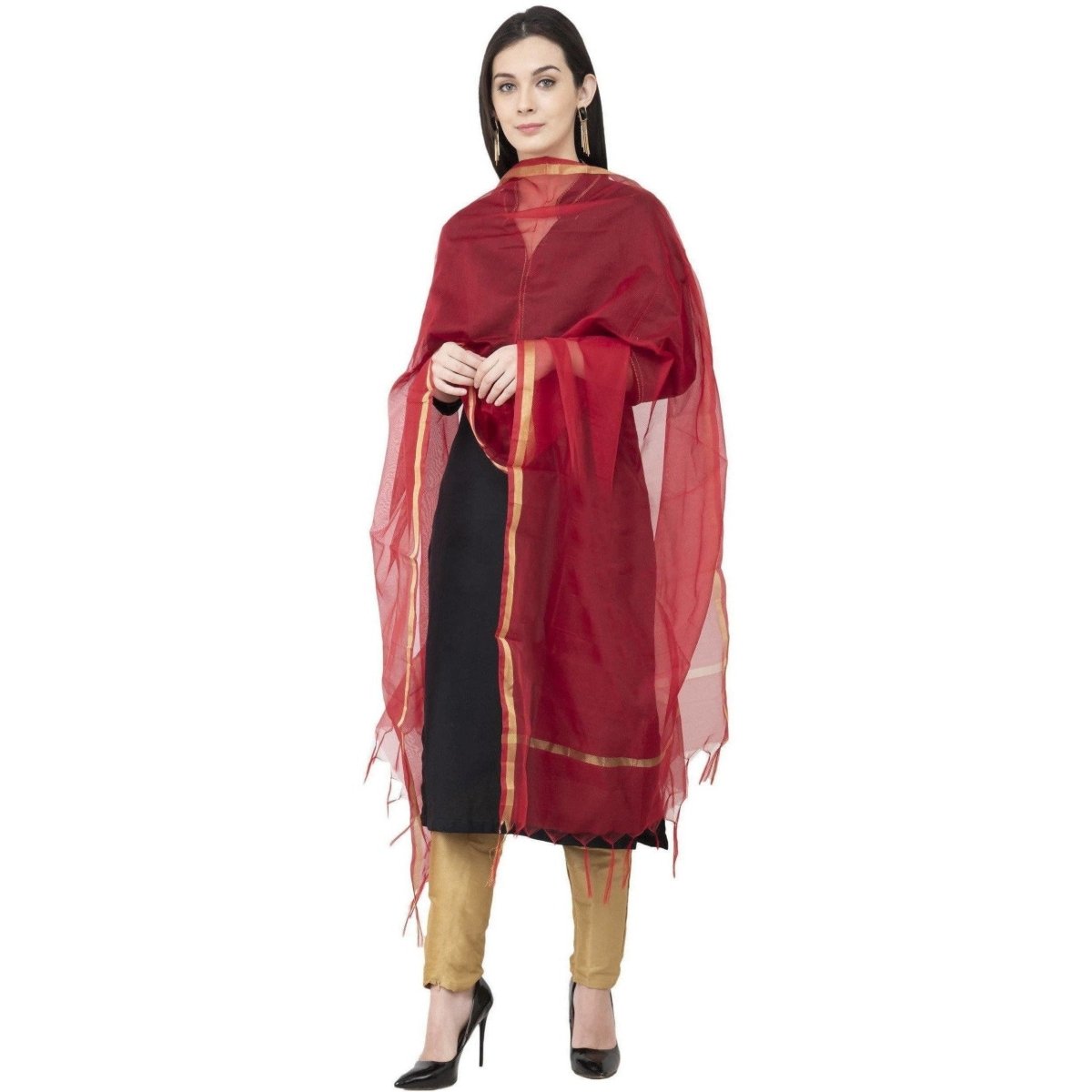A R Silk Chanderi Piping Regular Dupatta Mehroon Color Dupatta or Chunni 