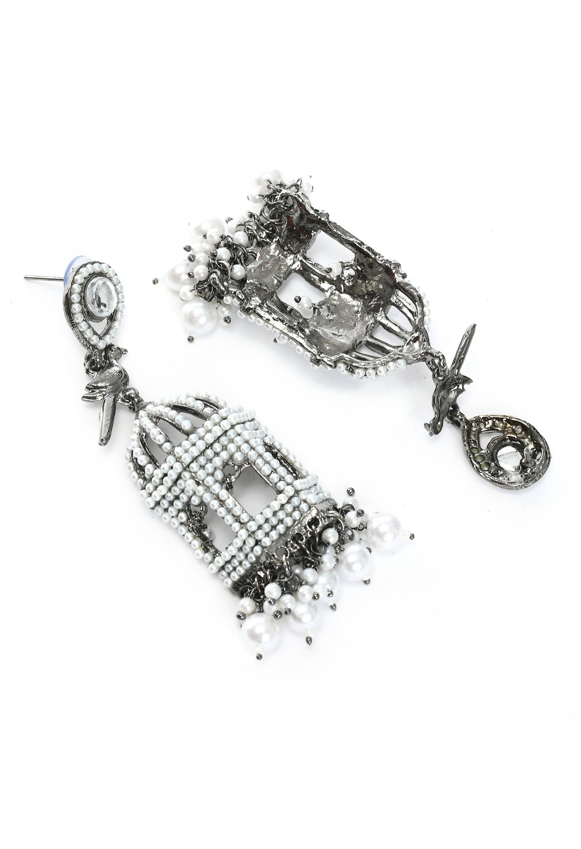 Mominos Fashion Johar Kamal Silver Color Bird Nest Earrings With Pearls - Grab2buy