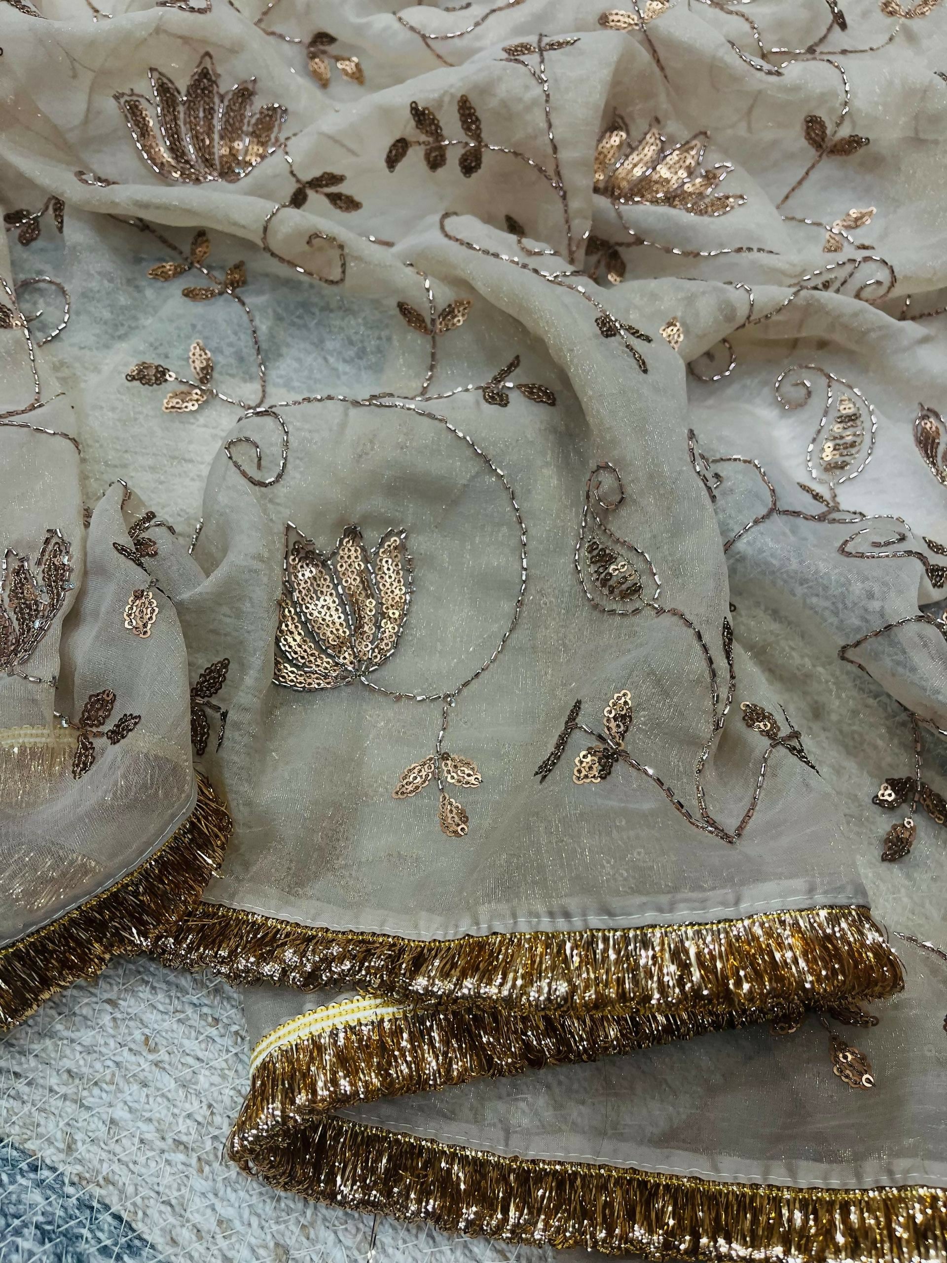 Joban Fashion Beige Rose Gold Silk Party Wear Sarees