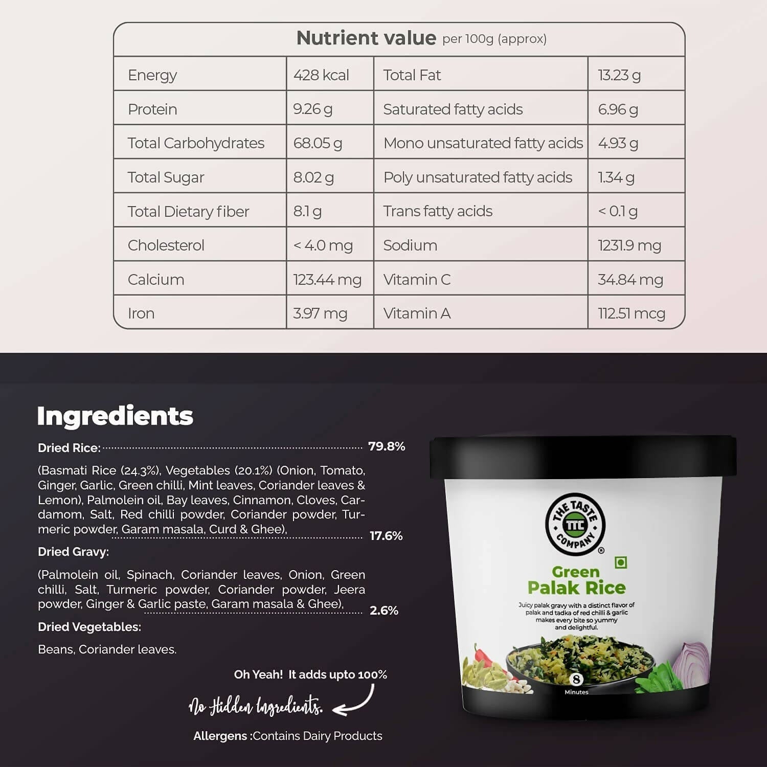 The Taste Company Green Palak Rice 