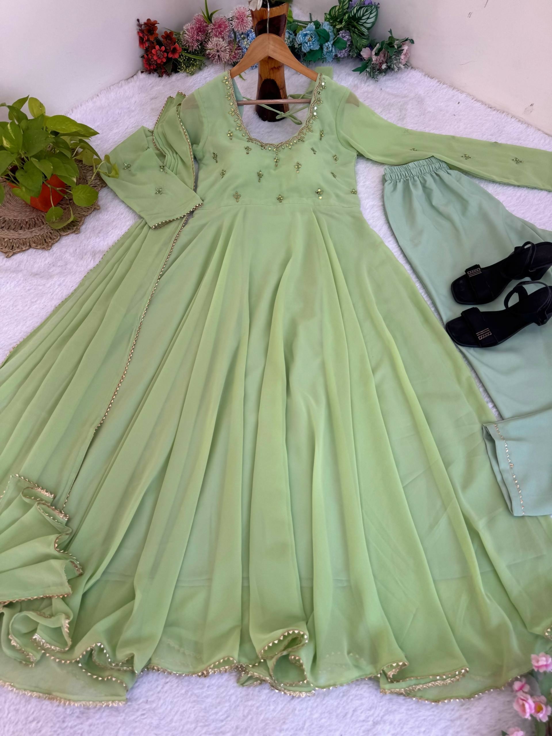 Teeya Creation New Trendy Anarkali Gown Set - Light-Green