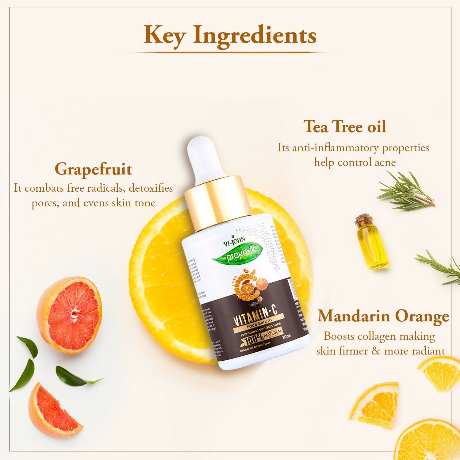VI-JOHN Prakritik Vitamin C Face Serum Brightening, Anti-Aging & Glowing Skin, 100% Bio-Actives  Grab2Buy VI-JOHN Grab2Buy