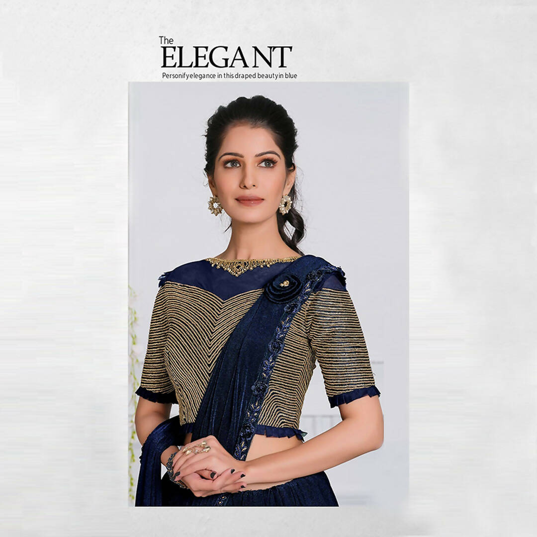 Navy Blue Lycra Cord And Sequins Embriodery Saree - Mohmanthan Izzara