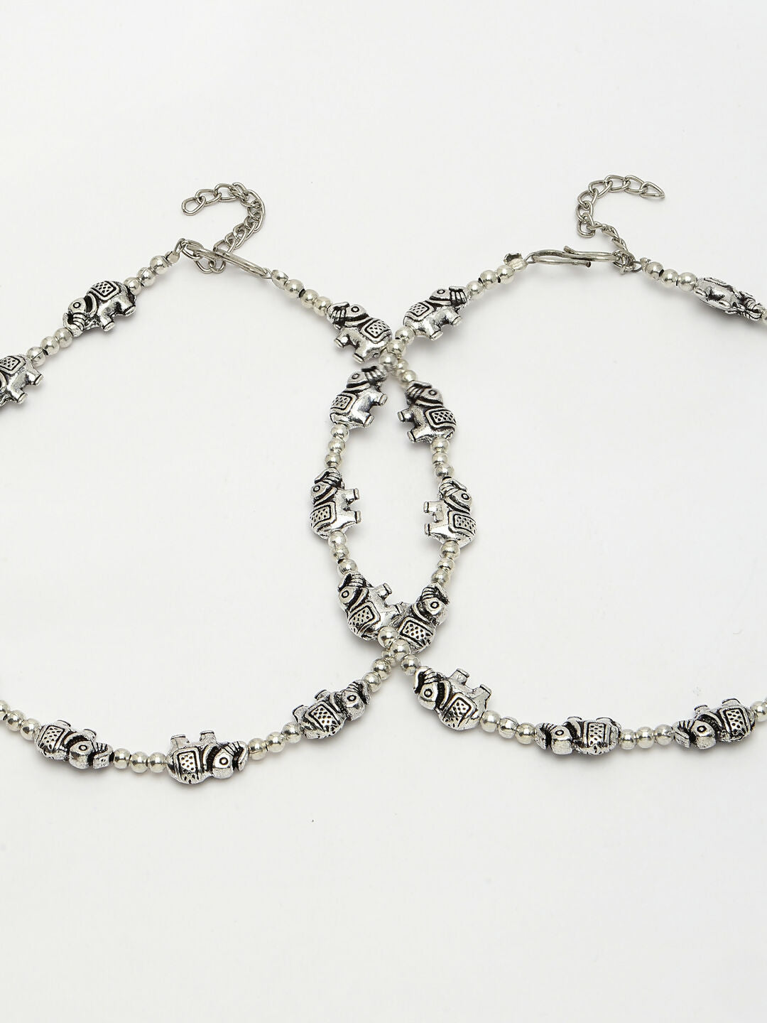 NVR Women's Set of 2 Silver-Plated Elephant Design Anklets 