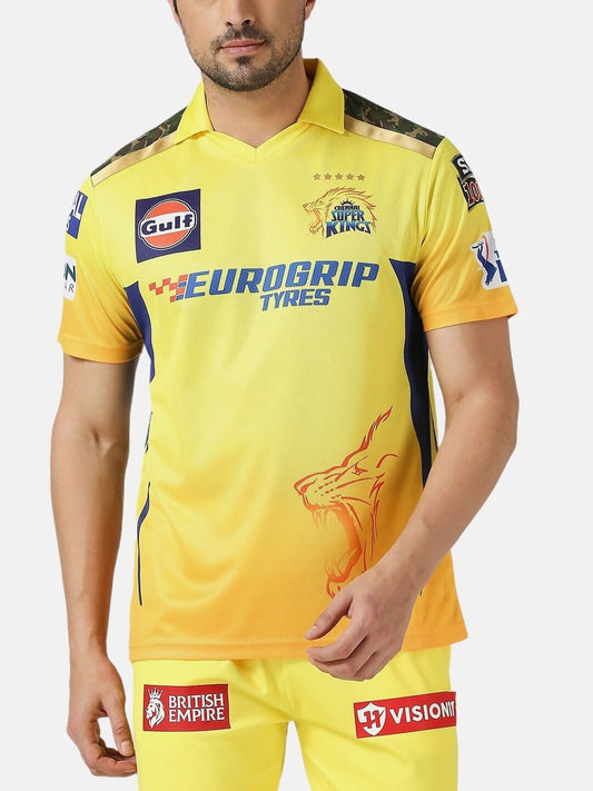 playR Men Printed Polo Collar Dri-FIT CSK Fan Jersey IPL, T20 
