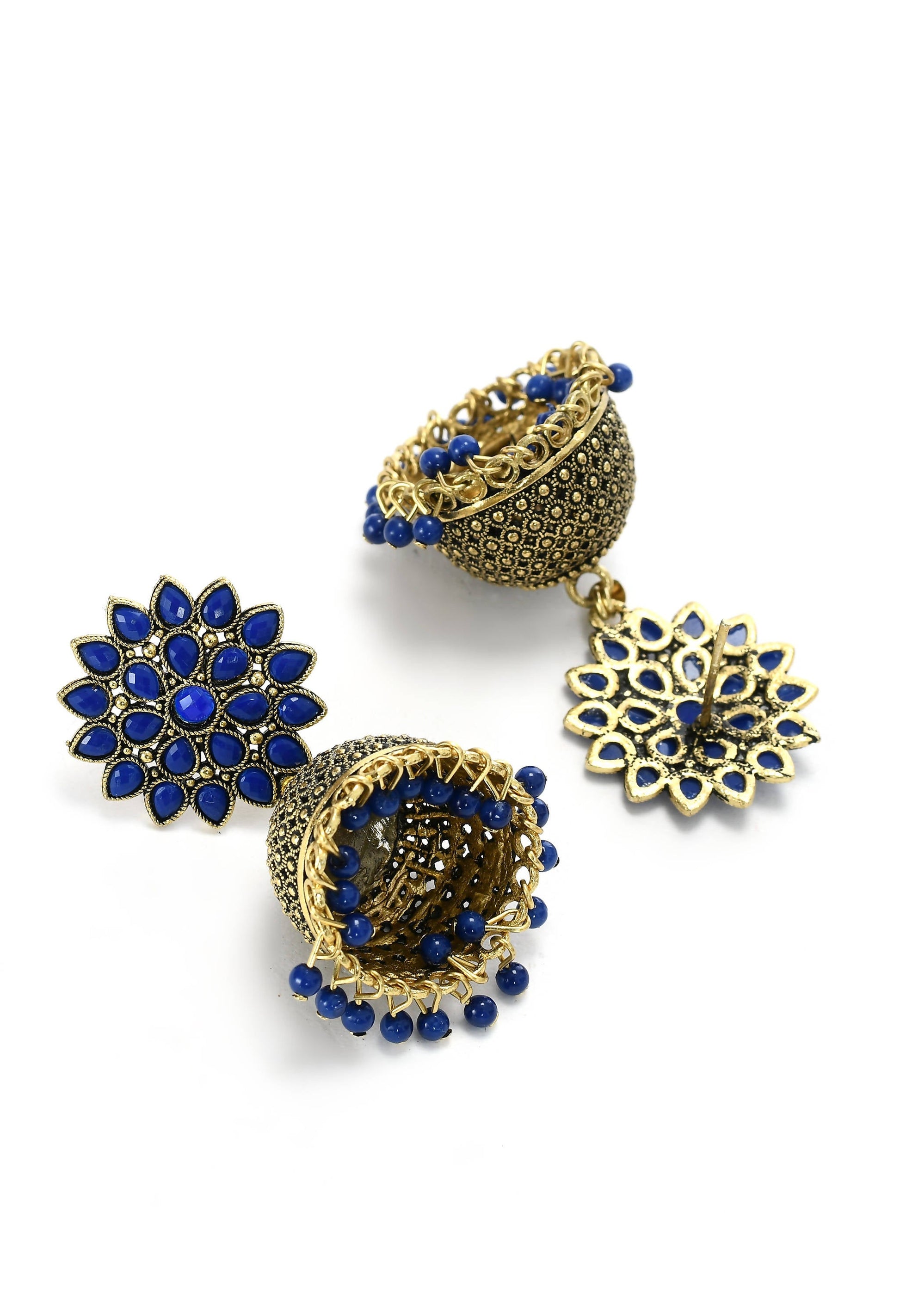 Mominos Fashion Johar Kamal Kundan Work Jhumka With Blue Beads For Women - Grab2buy