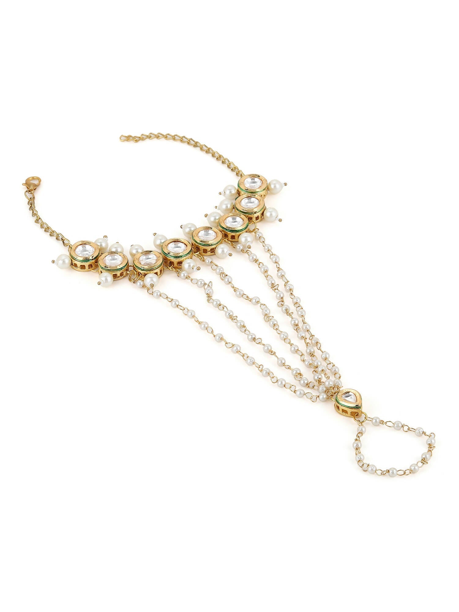 Women's Gold-Toned White Brass Kundan Gold-Polished Link Bracelet - Ruby Raang  Grab2Buy Ruby Raang Grab2Buy