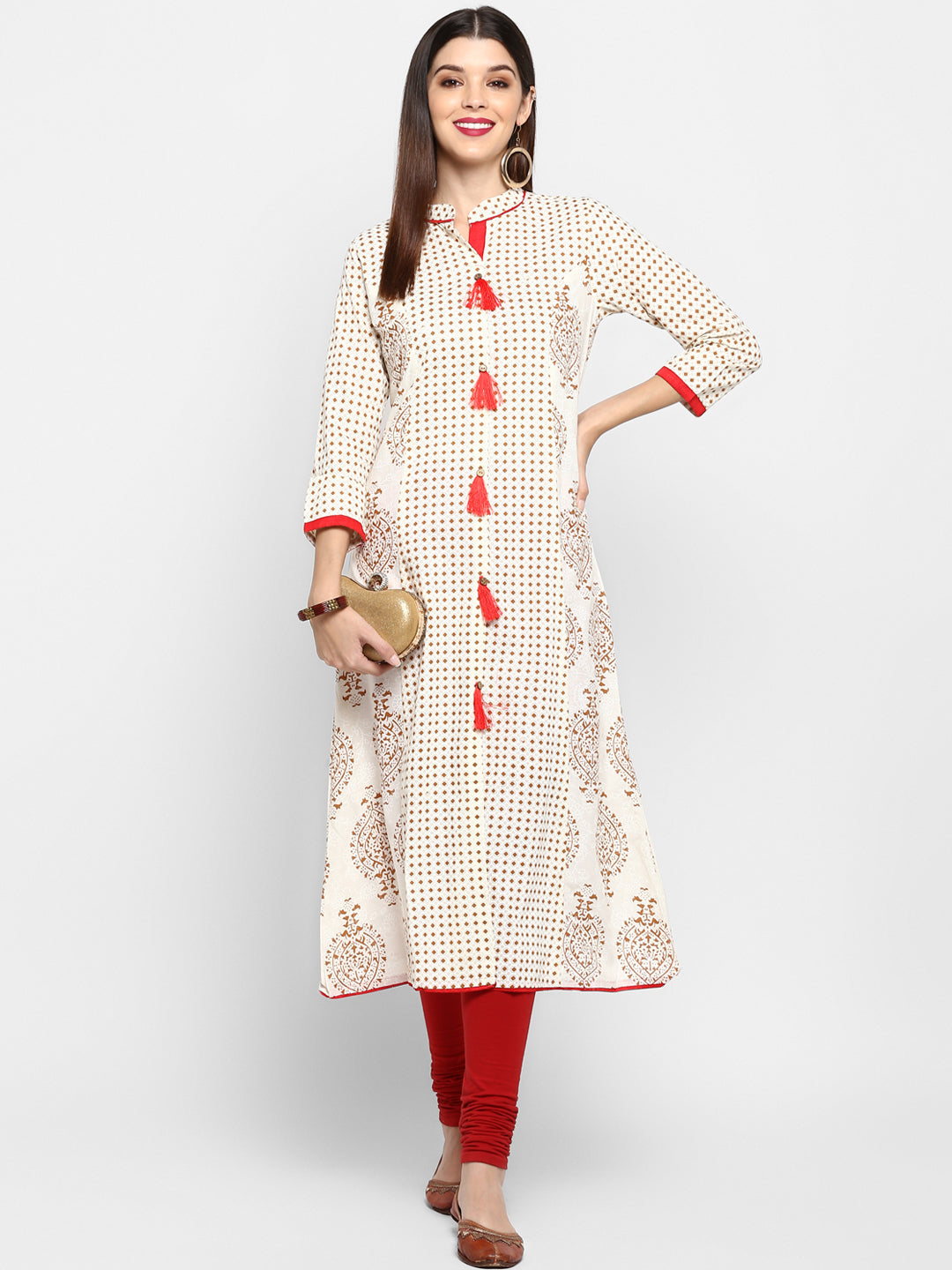 NOZ2TOZ Women's Off-White A-Line Kurta- (1pc set) 