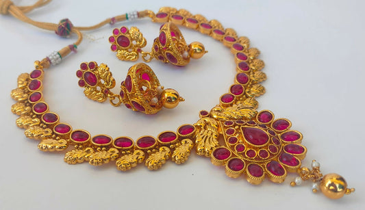 Trendy Pink kemp Peacock Necklace Set - Grab2buy