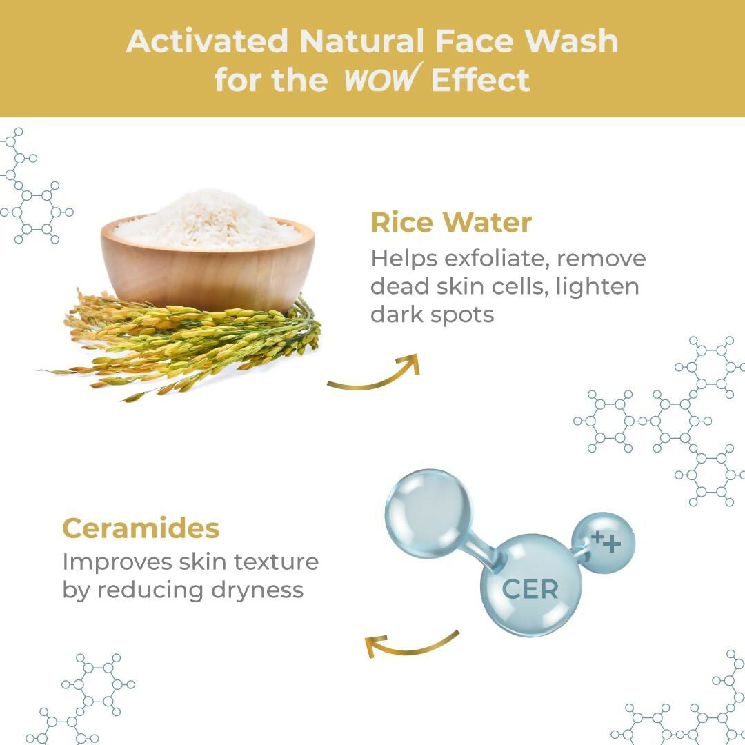 WOW Skin Science Rice Water & Ceramide Hydrating Face Wash, Brightens Skin, Tightens Pores 