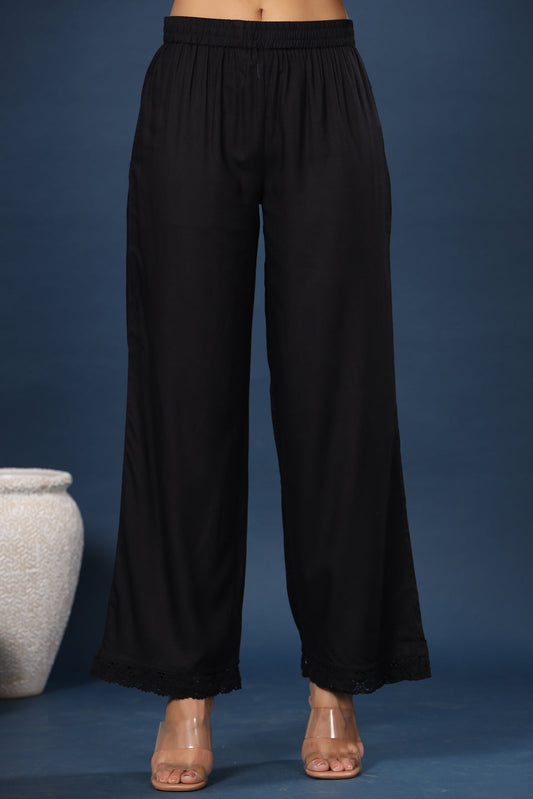 Juniper Women Black Rayon Solid Wide Leg Palazzo 