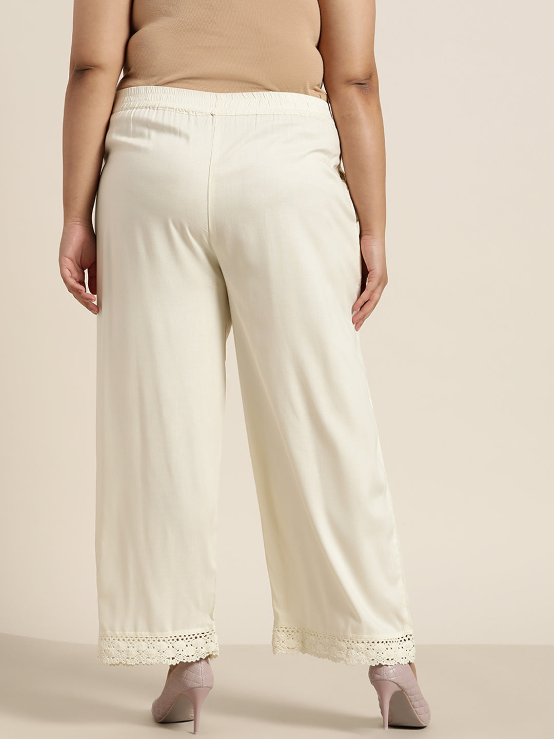 Juniper Women Offwhite Rayon Solid Wide Leg Palazzo