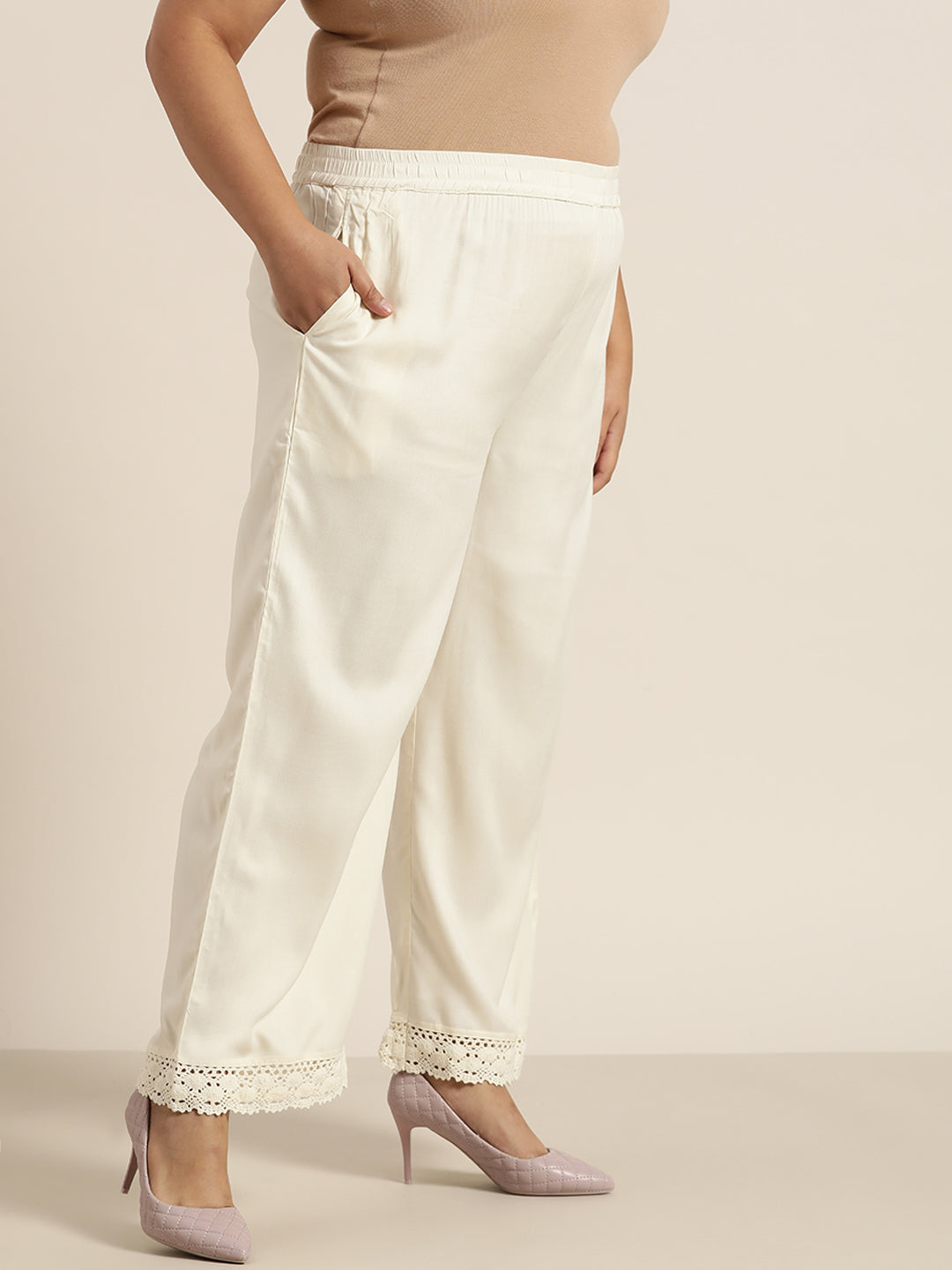 Juniper Women Offwhite Rayon Solid Wide Leg Palazzo