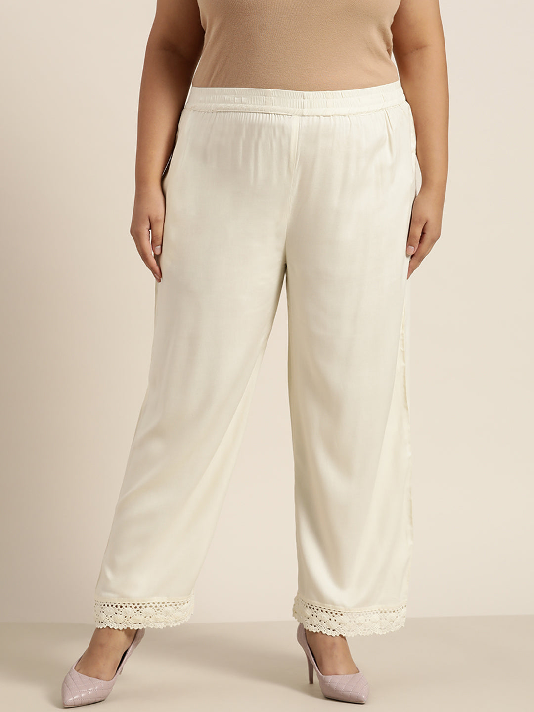 Juniper Women Offwhite Rayon Solid Wide Leg Palazzo