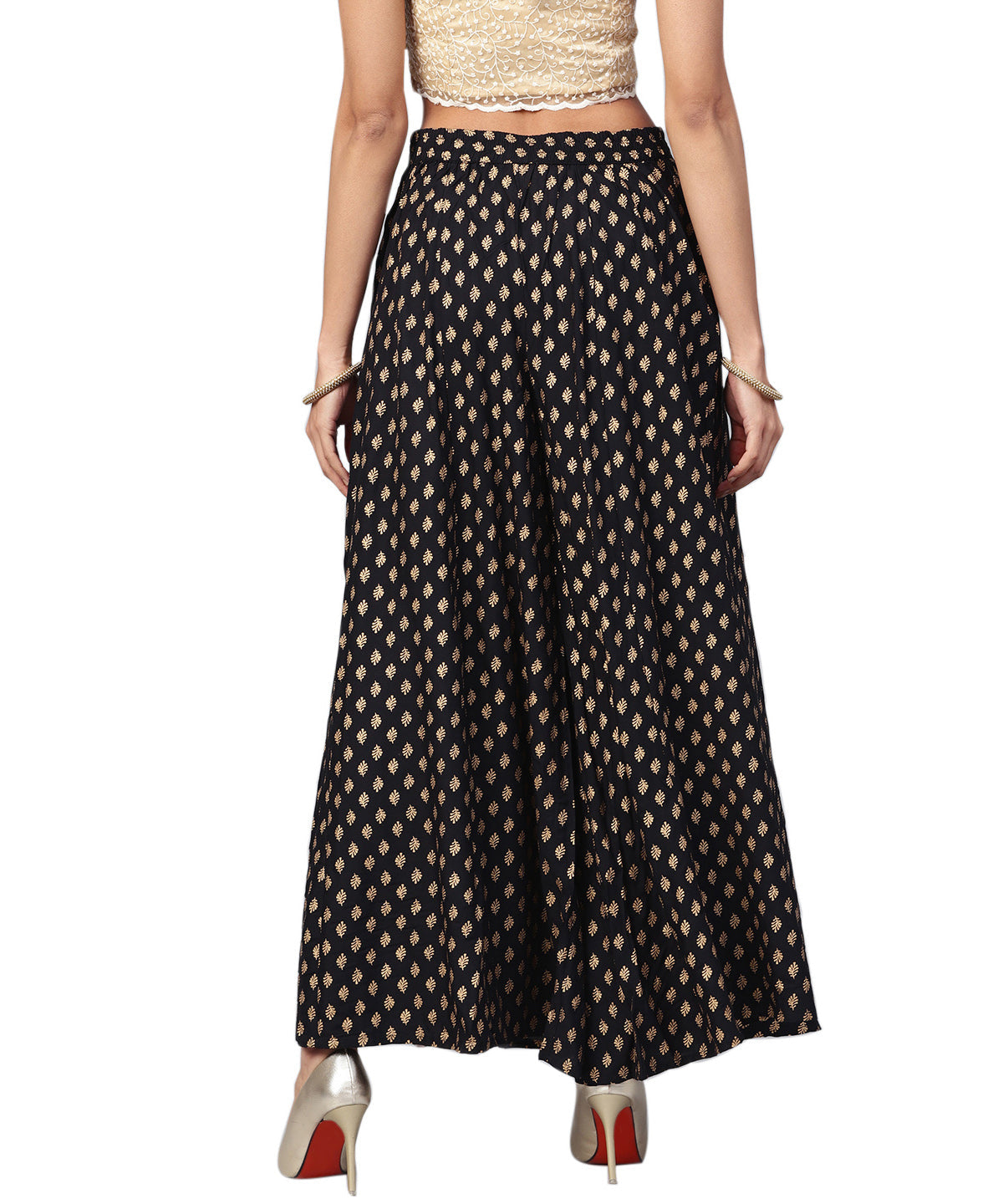 Juniper Women Black Rayon Printed Flared Palazzo 
