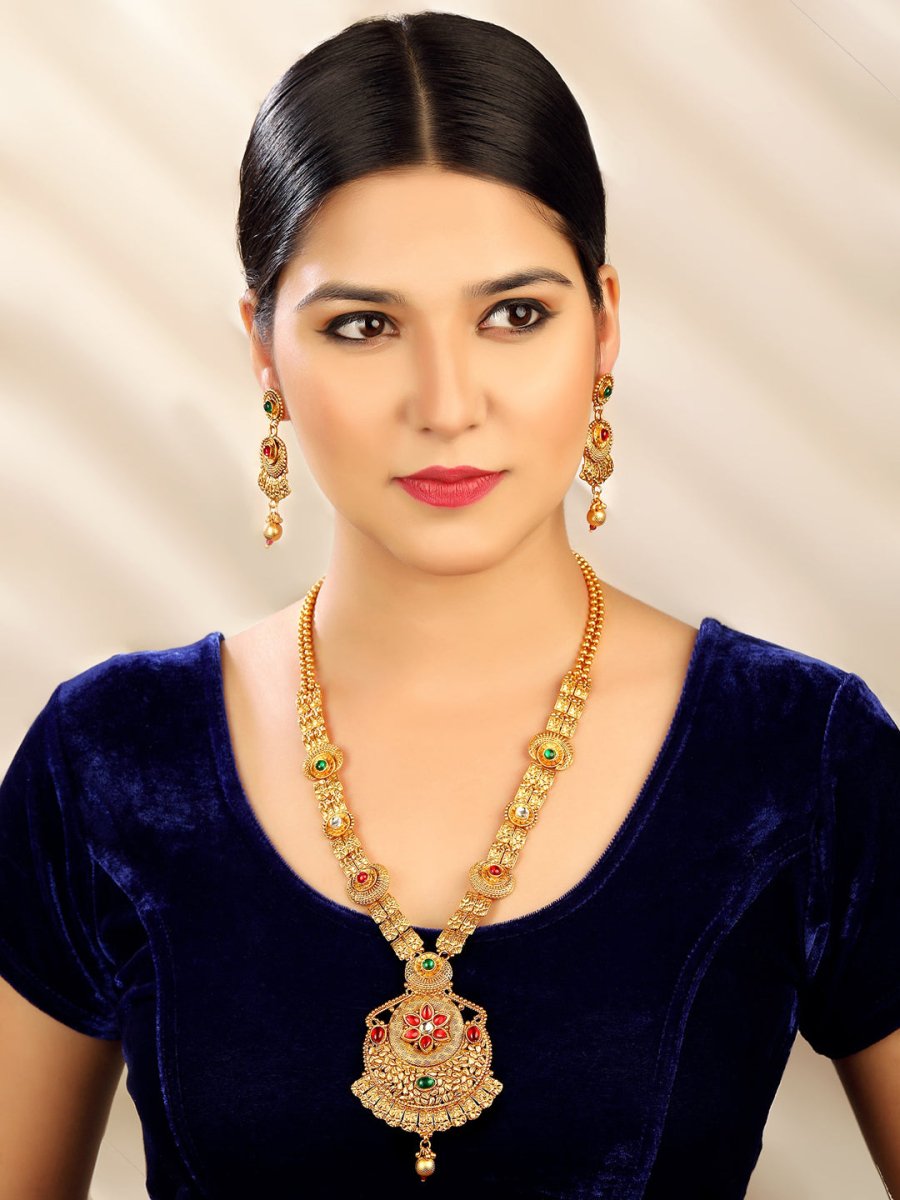 Aadita Gold-Plated & Red e Studded Jewellery Set - Grab2buy