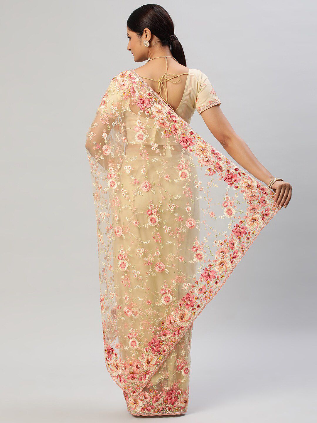 kasee Floral Embroidered Net Saree