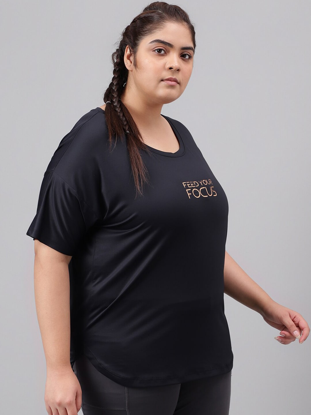 MKH Plus Size Typography Printed Relaxed Fit Dri-FIT T-shirt 