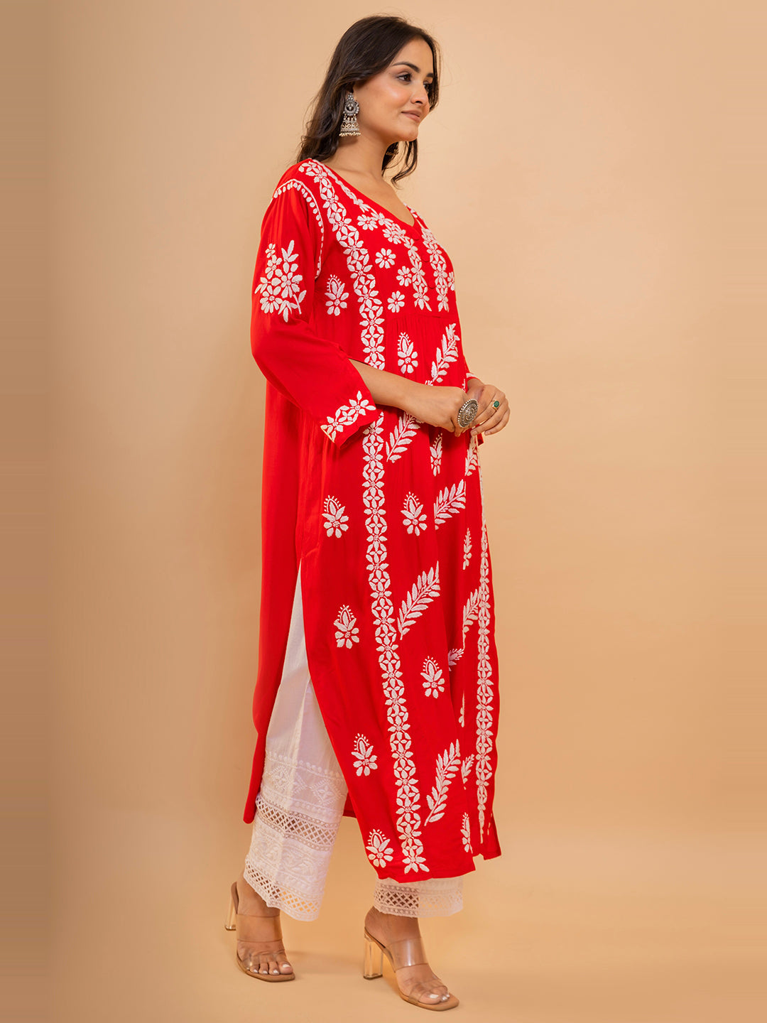 HOUSE OF KARI Cotton Floral Embroidered Chikankari Kurta 