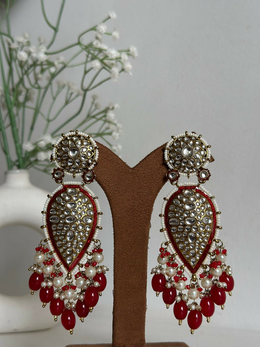 Red Kundan Drop Earrings By House of Ree