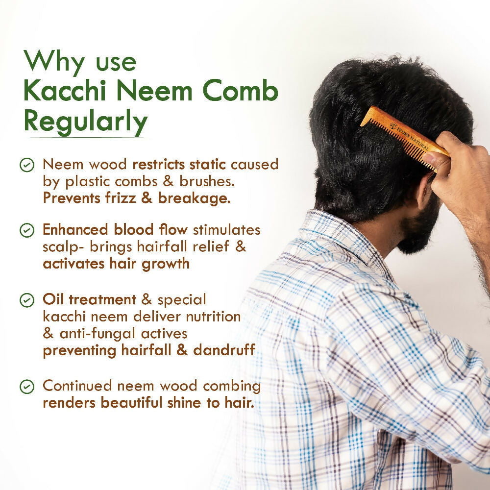 Ivory Natural Beard Kacchi Neem Wooden Comb - Natural Grooming For Beard 