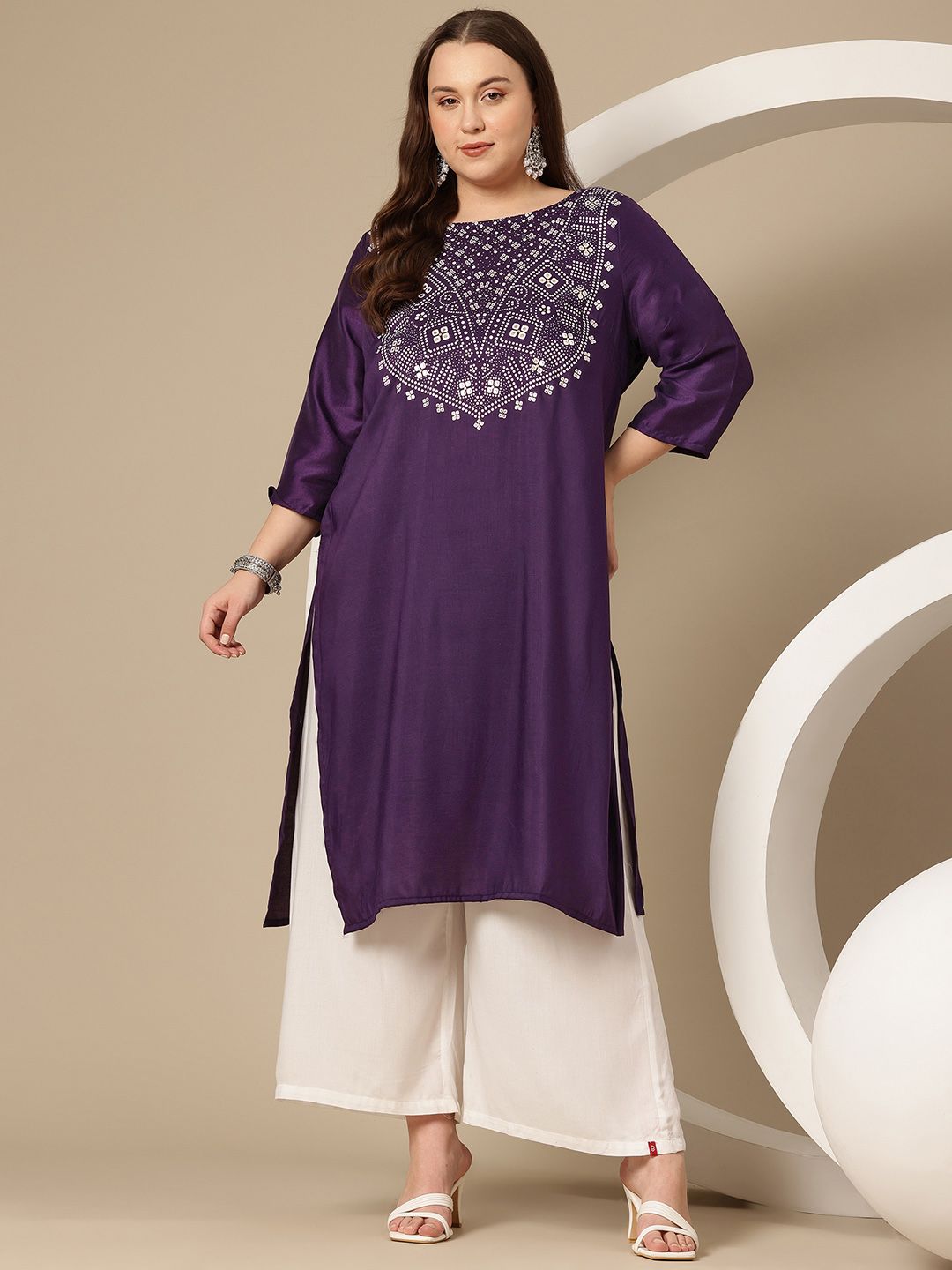 Sztori Plus Size Geometric Print Kurta