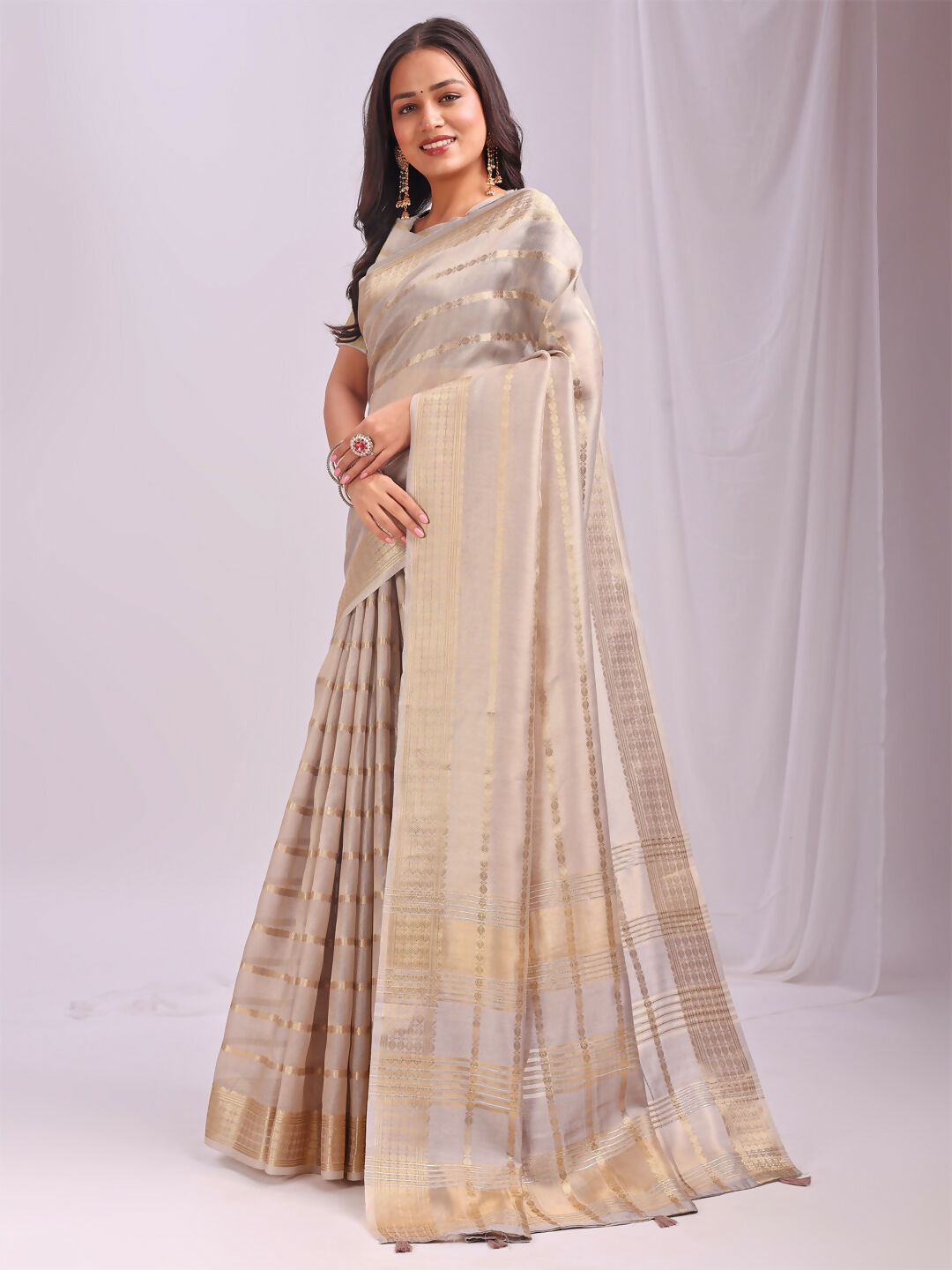 Shree Shyam Fashion Organza Cream Saree