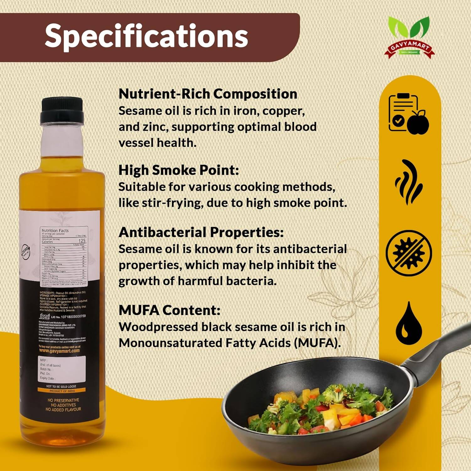 Gavyamart Wood Pressed Black Sesame Oil 