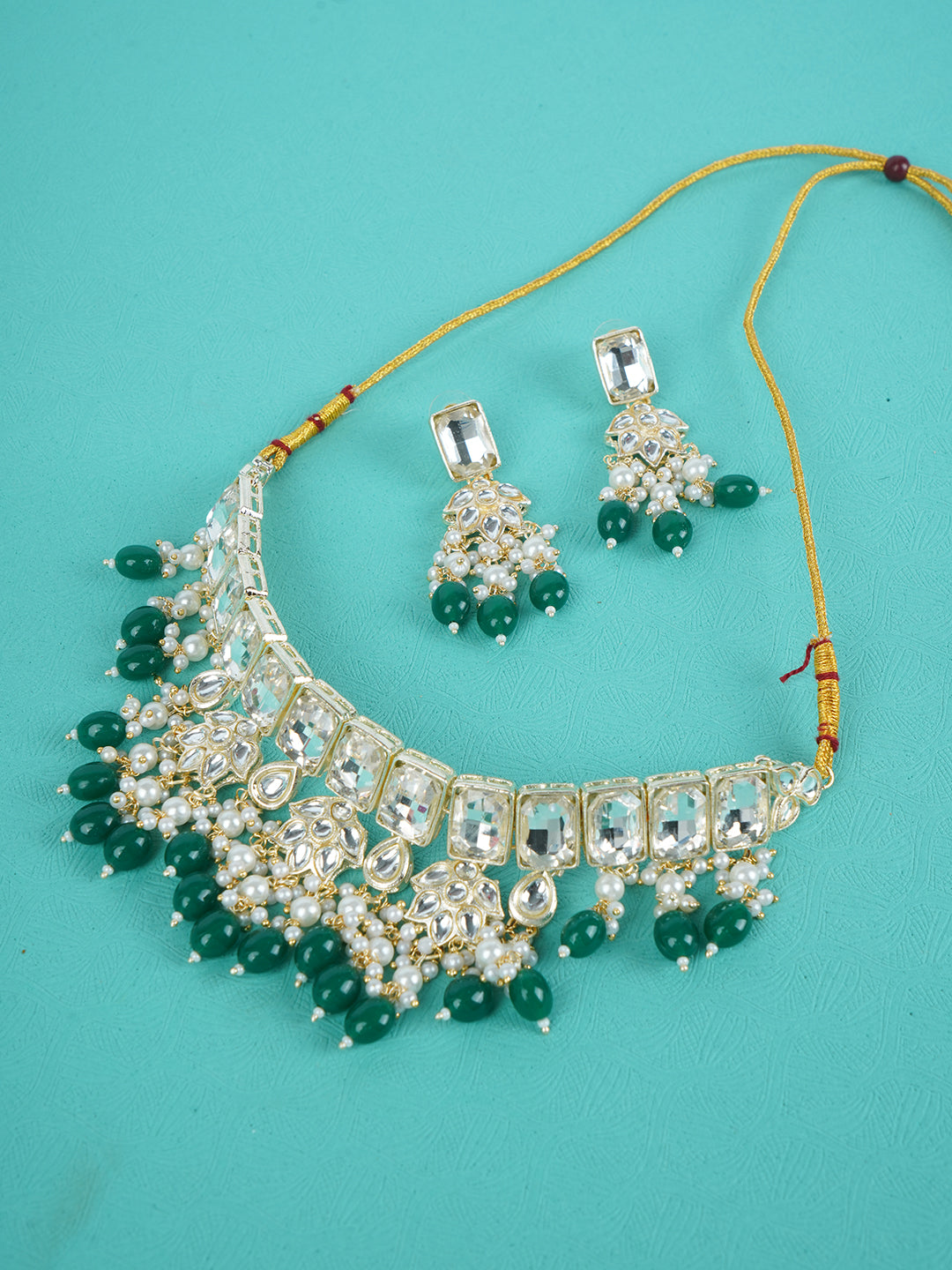 Divisha Alloy Gold-plated Green Traditional Jewellery Set | Grab2Buy