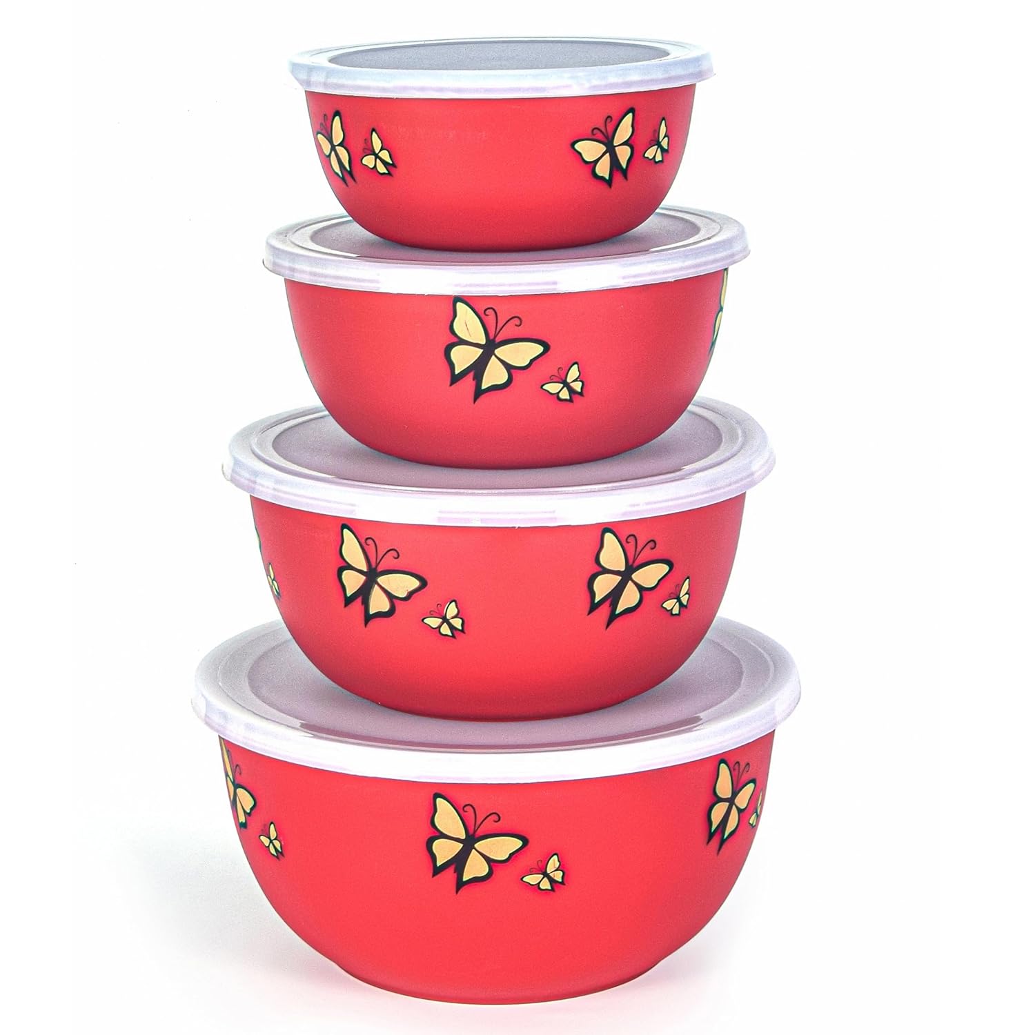 Zaib Microwave Safe Stainless Steel Food Storage Container with Lid|500ml, 800ml, 1250ml, 2000 ml | Reheatable (4 Red Butterfly)  Grab2Buy Zaib Grab2Buy