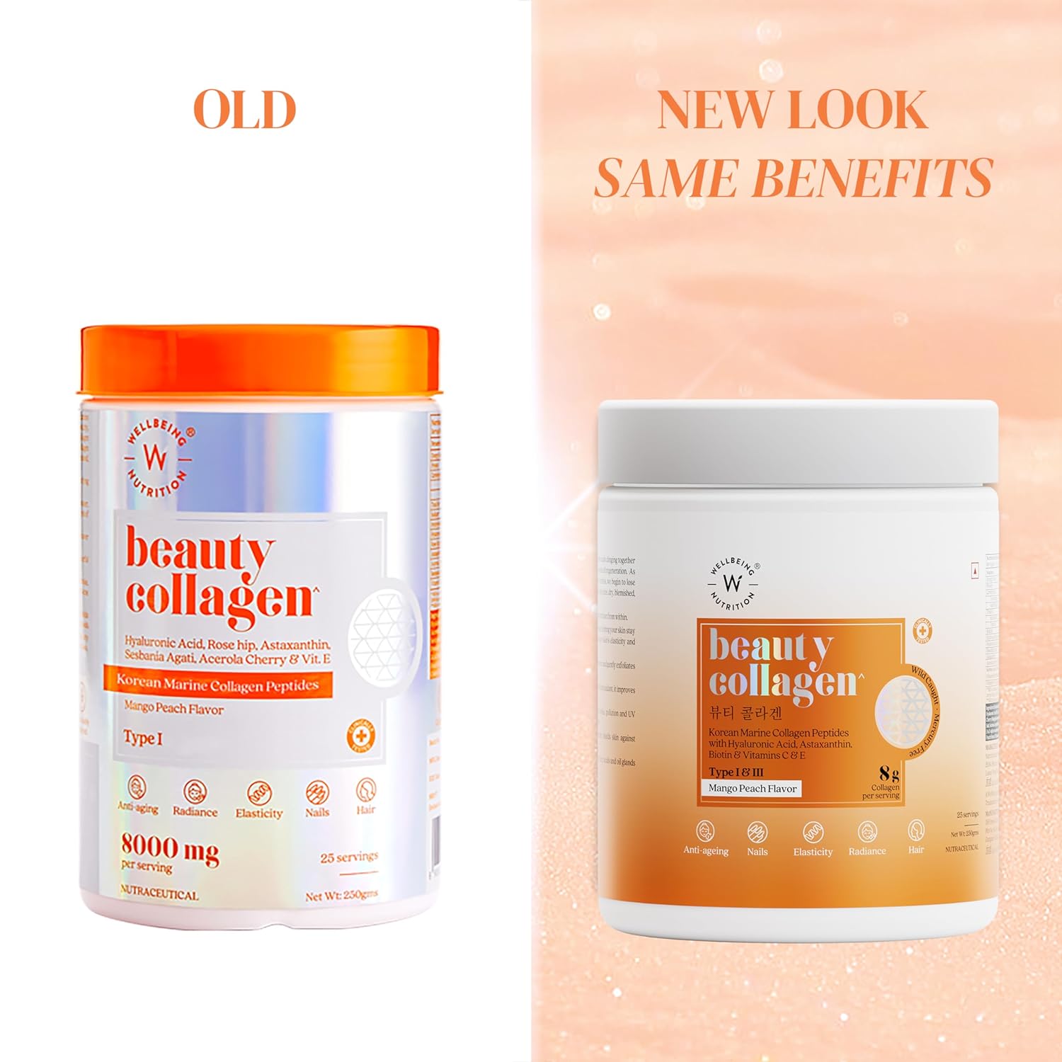 Wellbeing Nutrition Beauty Korean Marine Collagen Peptides-Mango Peach Flavor  Grab2Buy Wellbeing Nutrition Grab2Buy