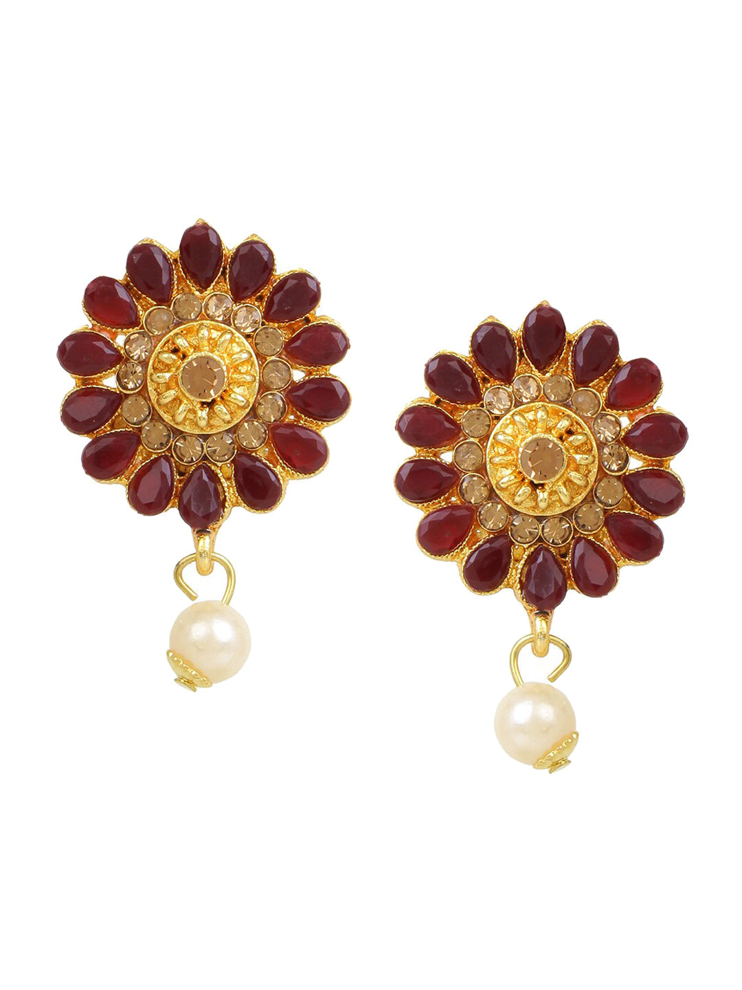 Cardinal Gold-Plated Maroon Onyx-Studded & Beaded Jewellery Set - Grab2buy