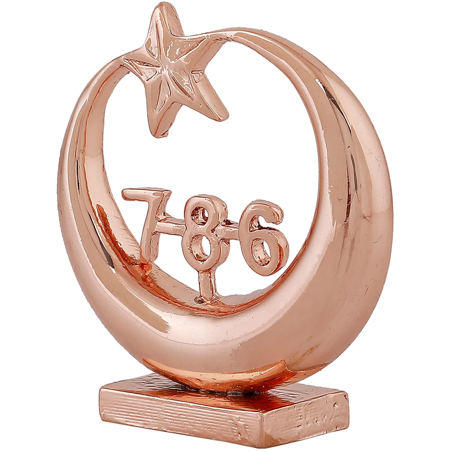 Estele Pink/Rose Gold-Polished Spiritual 786 Chand Taara Idol for Home Decorative/ Car Dashboard 