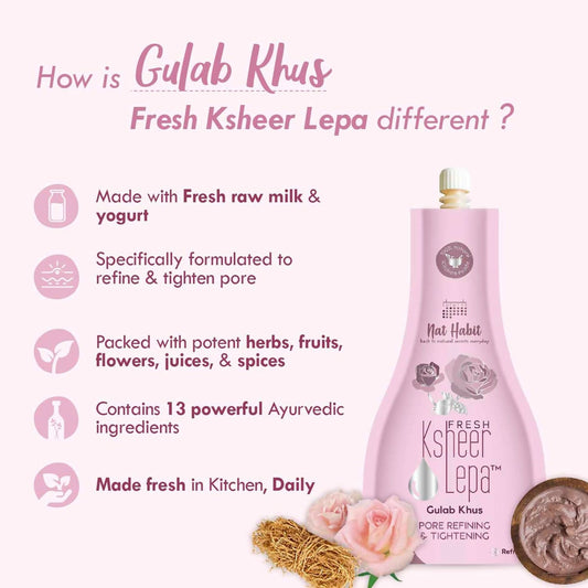 Nat Habit Fresh Gulab Khus Ksheer Lepa Face Mask For Pore Refining, Tightening 