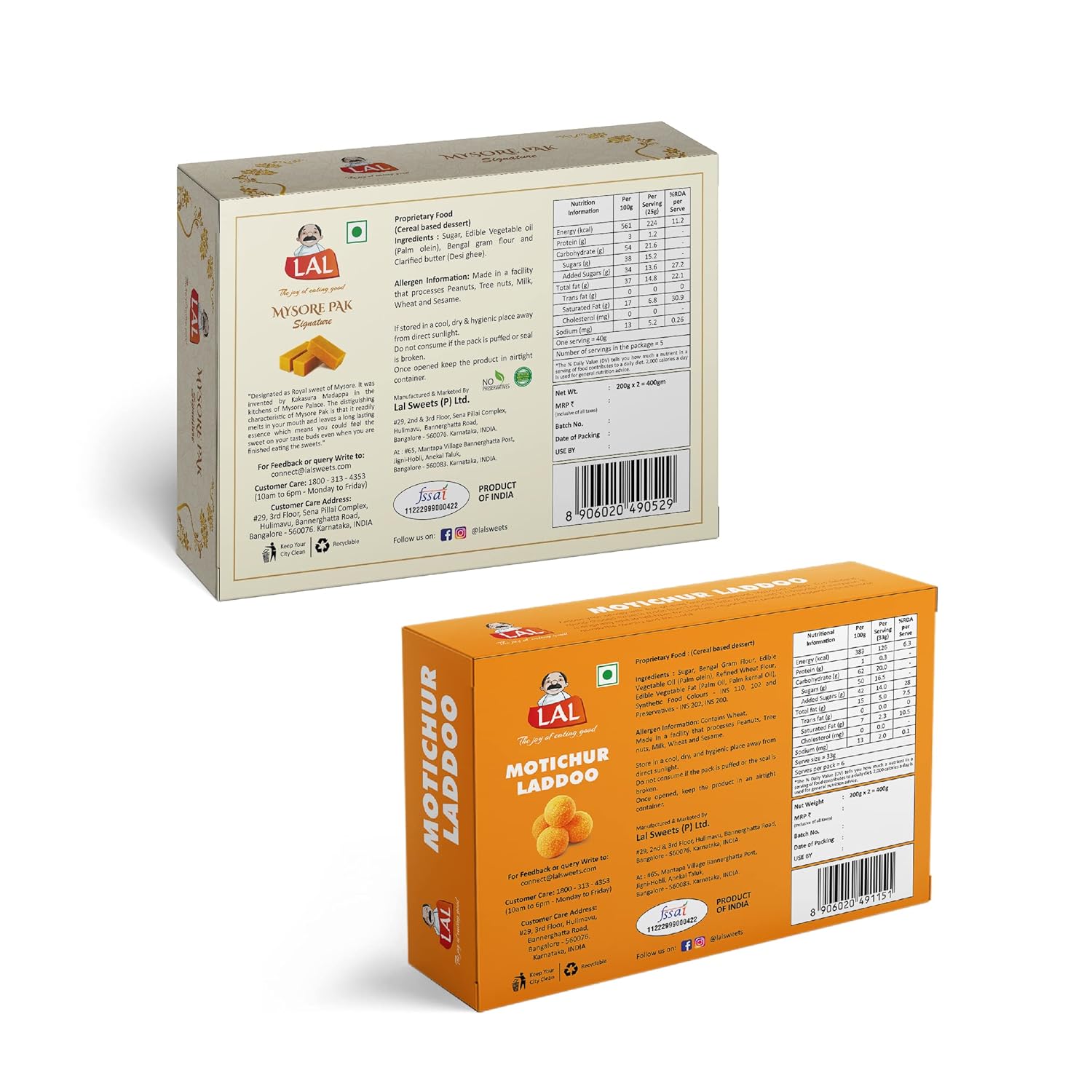 Lal Sweets Combo Pack of Mysore Pak and Motichur Laddoo 
