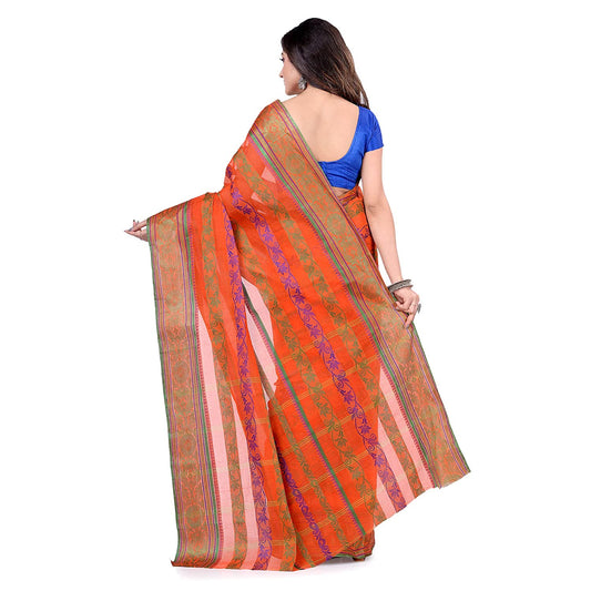 Desh Bidesh Women's Traditional Bengal Tant Pure Handloom Cotton Saree Blossom Design Without Blouse Piece - Grab2buy