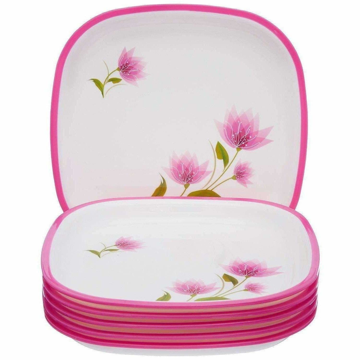 Pink Color Square Quarter Plate Set - 6 Plates Set | Grab2Buy
