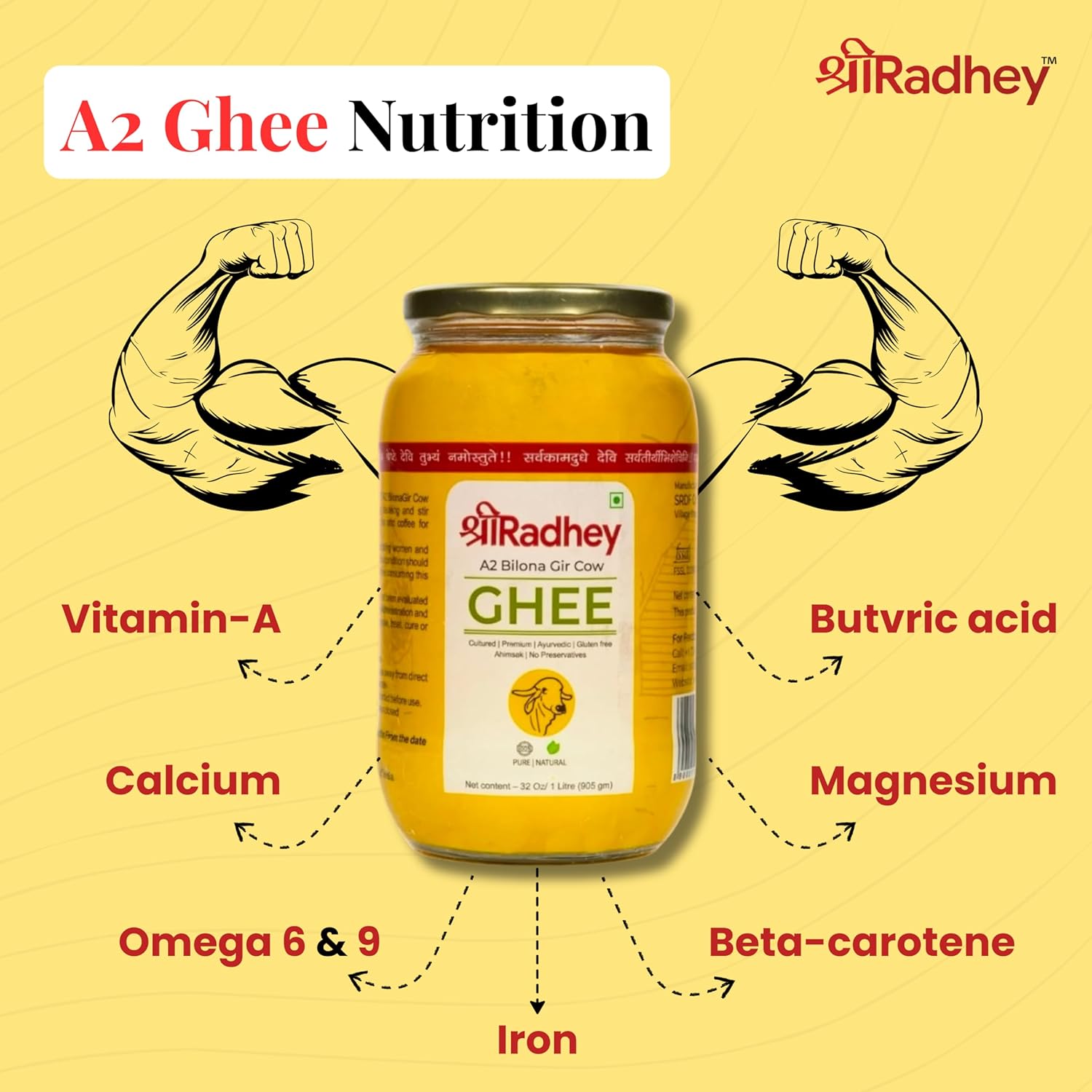 Shreeradhey A2 Bilona Gir Cow Ghee | Bilona Ghee 100% Pure | Churned From Curd | Homemade Organic Authentic Cow Ghee 