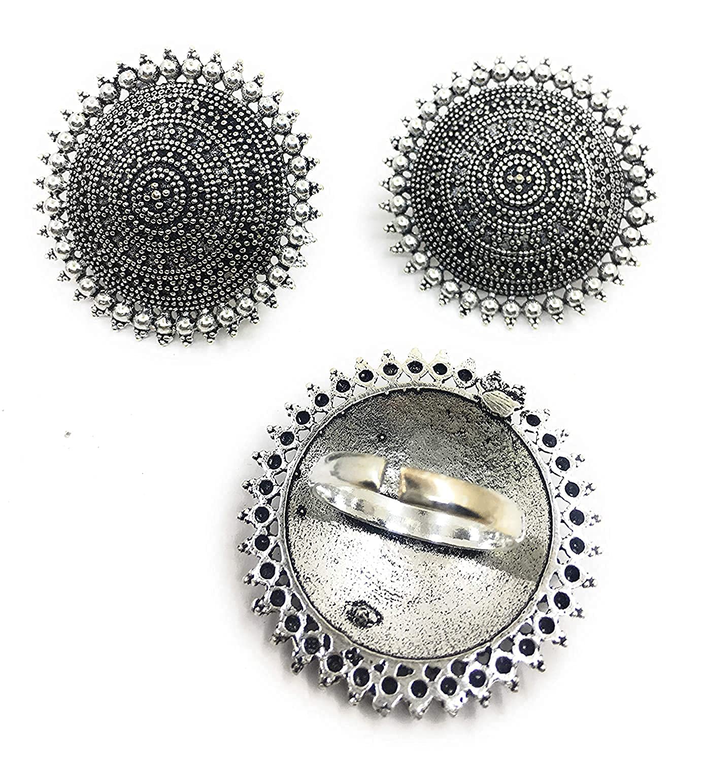 Silver-Plated Alloy Antique Silver Round Earrings With Ring - The Pari - Grab2buy