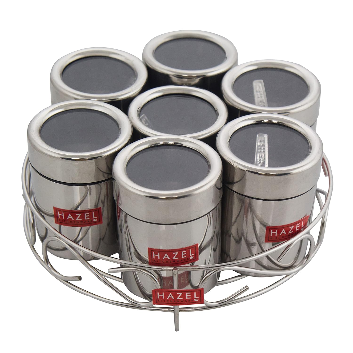 HAZEL Stainless Steel Masala Container|Masala Boxes for Kitchen with 7 Spoons(Set of 7)