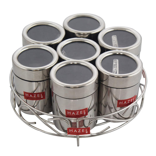 HAZEL Stainless Steel Masala Container|Masala Boxes for Kitchen with 7 Spoons(Set of 7)