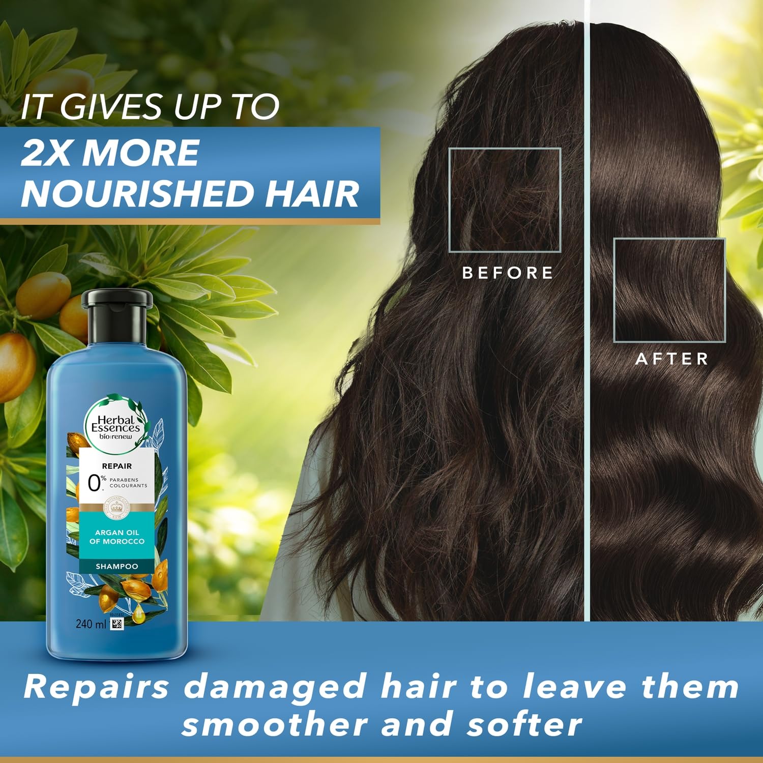 Herbal Essences Argan Oil of Morocco Repair Shampoo – Sulfate-Free, Color-Safe Hair Care for Dry & Damaged Hair (240ml) 