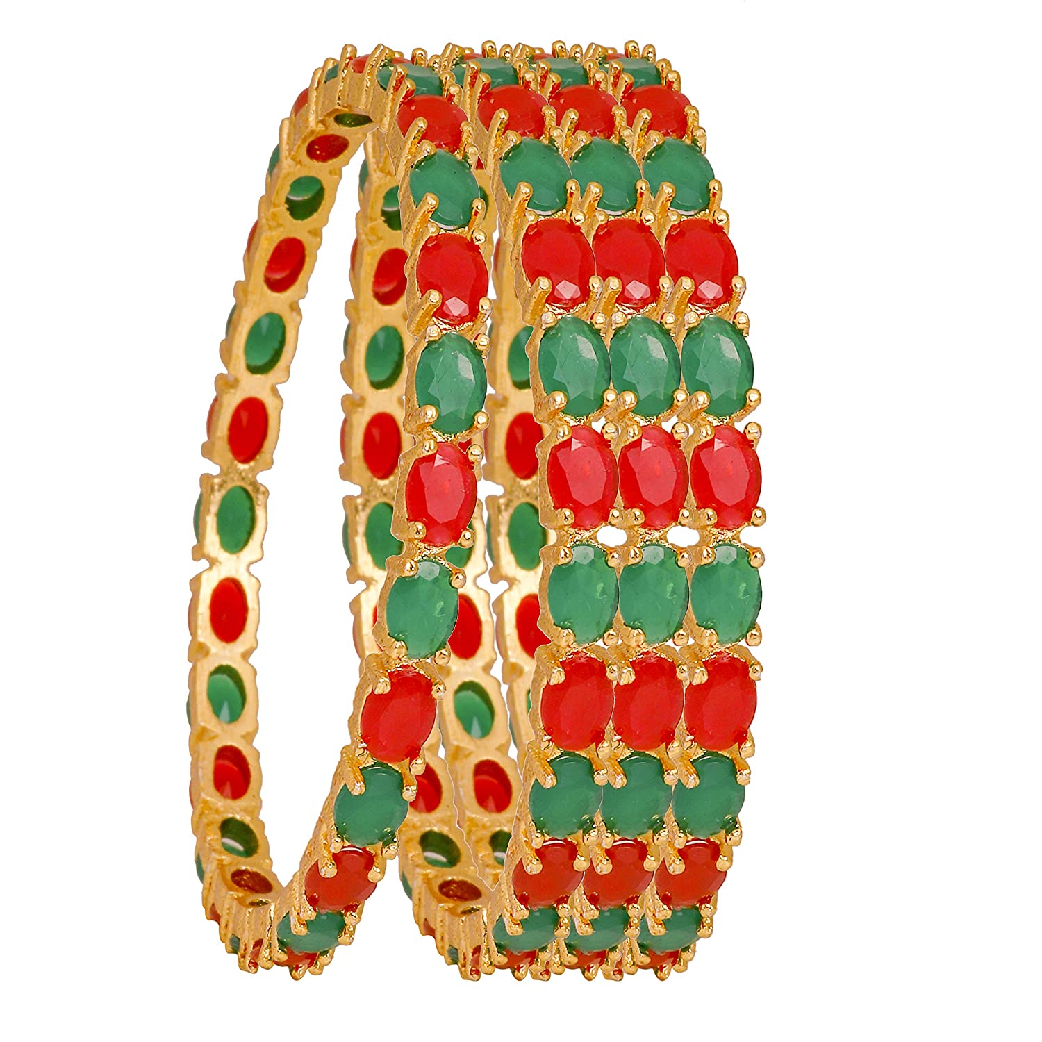 Gold-Polished Alloy Designer Red Green Combo Of Ad Bangles - The Pari 