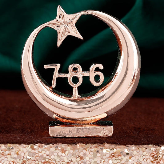 Estele Pink/Rose Gold-Polished Spiritual 786 Chand Taara Idol for Home Decorative/ Car Dashboard 