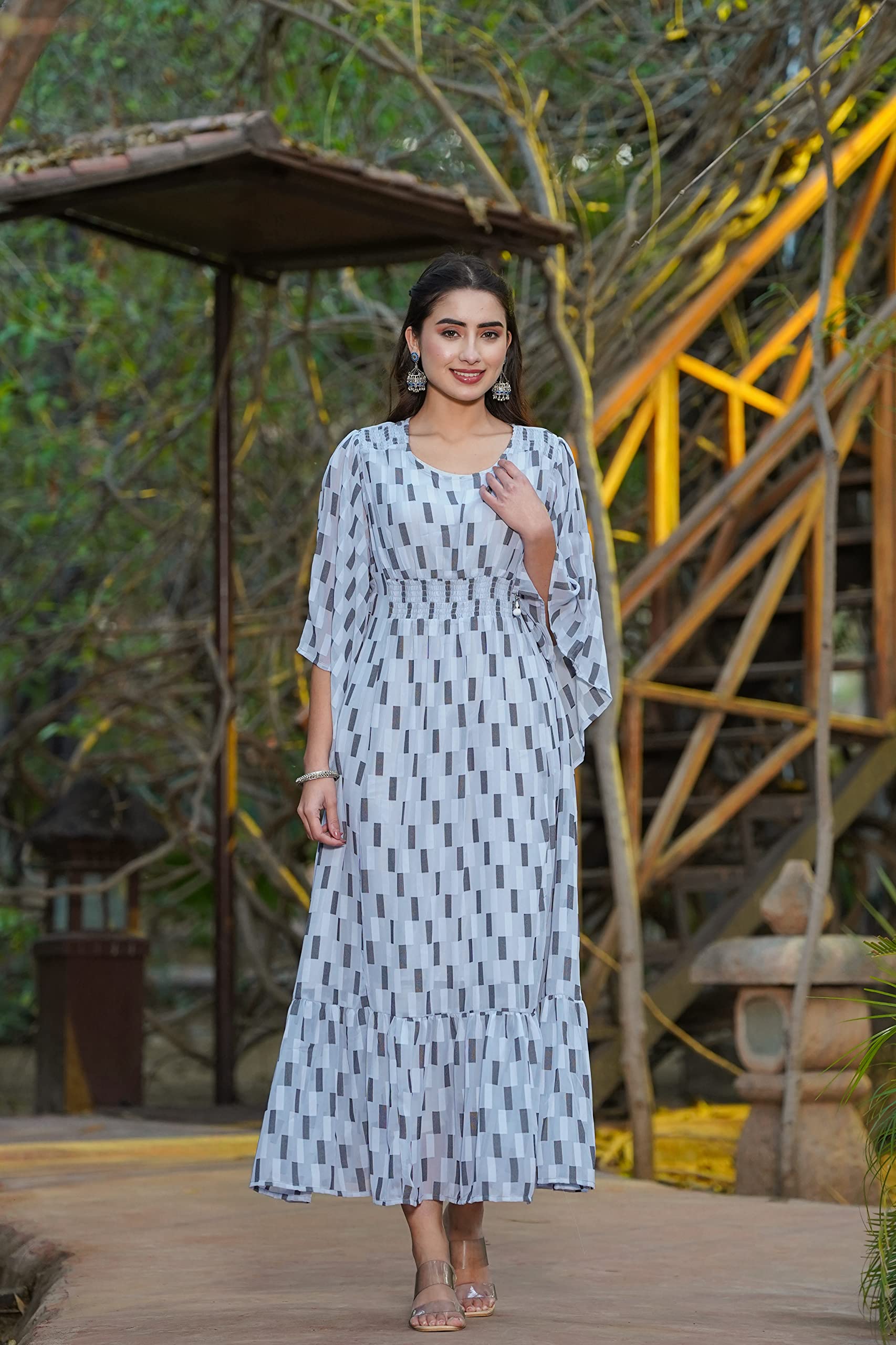 Juniper Women's Women Beautiful Grey Checked Tiered Dress