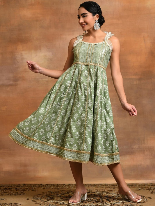 Aks Ethnic Motifs Printed Gotta Patti Pure Cotton Anarkali Kurta