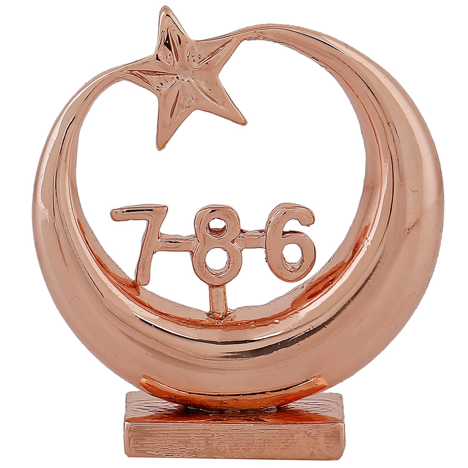 Estele Pink/Rose Gold-Polished Spiritual 786 Chand Taara Idol for Home Decorative/ Car Dashboard 